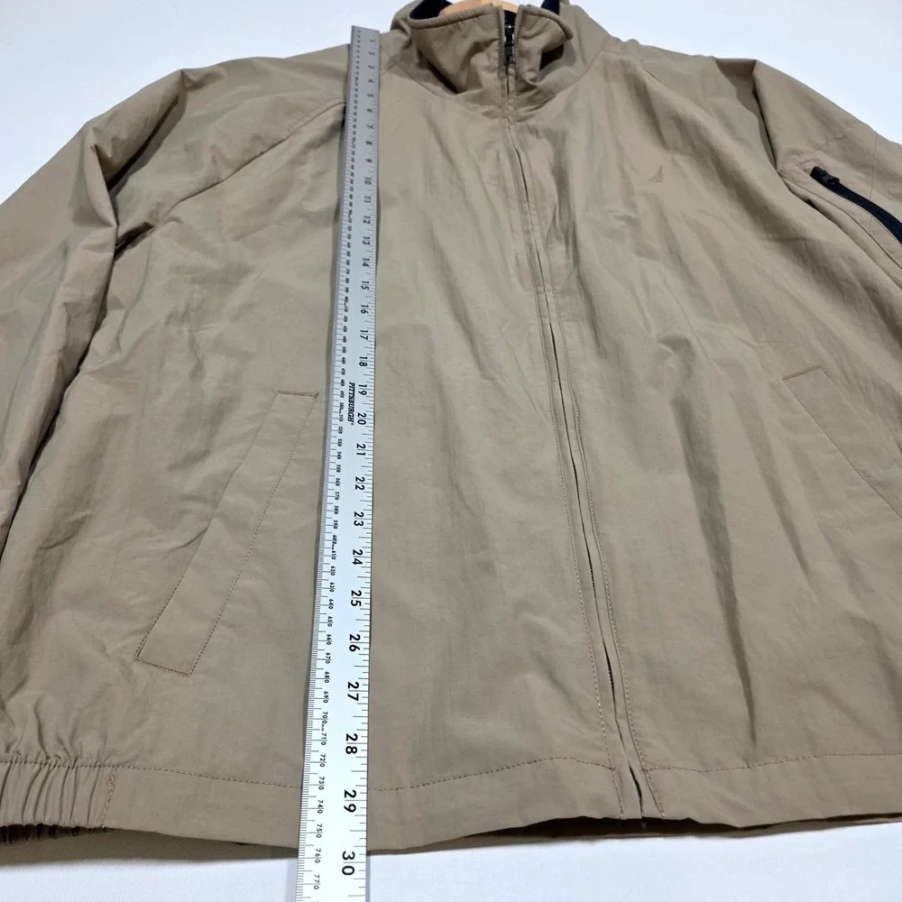 Nautica Windbreaker Jacket Mens XXL Khaki Tan Full Zip Mesh Lined Utility Coat